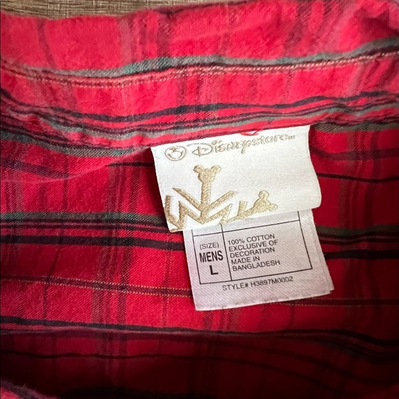 Vintage Disney Store Mens Shirt Large Christmas Plaid Mickey Mouse - Picture 3 of 5